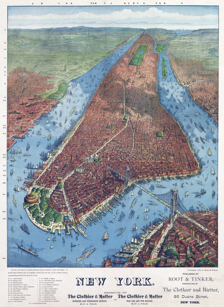 Bird's Eye View Map of New York City (C1879) Fine Art Print