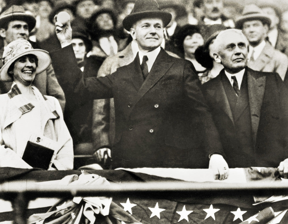 Calvin Coolidge Tossing the First Baseball - Vintage Photograph Print