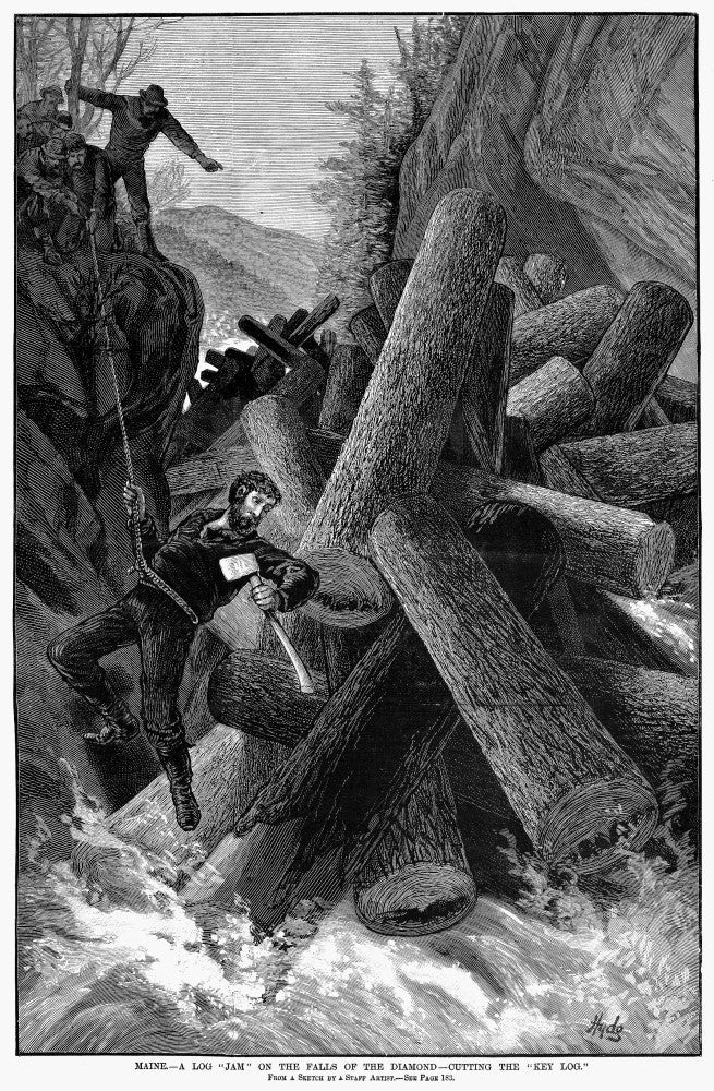 Maine: Lumbering Log Jam on the Diamond Falls - 1882 Fine Art Print
