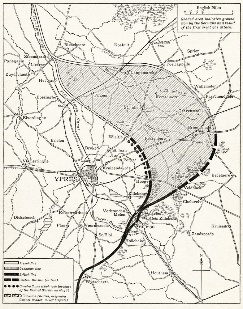Historical Map of the Ypres Salient - World War I Fine Art Print