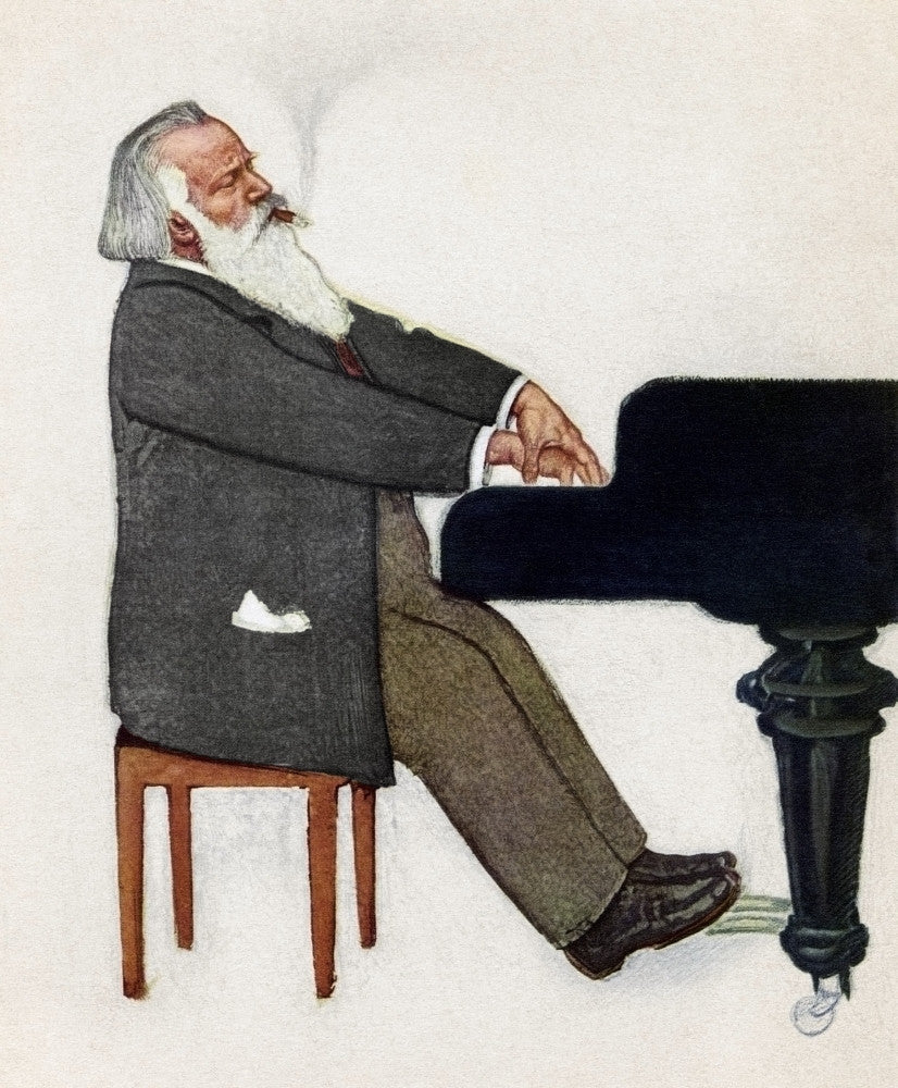 Johannes Brahms at the Piano Tempera Painting by Willy Von Becherath