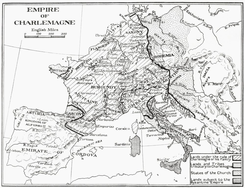 9th Century Map of France - Empire of Charlemagne Fine Art Print by Ken Welsh