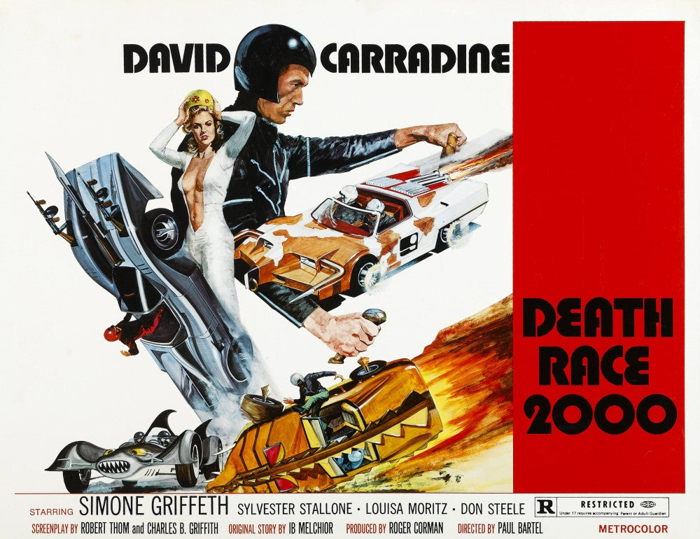 Death Race 2000 Movie Poster Print Featuring Simone Griffeth and David Carradine (1975)