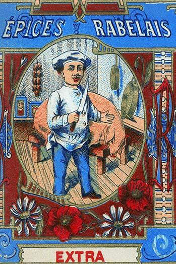 Vintage Spice Can Label Art Print - Butcher Preparing Pig