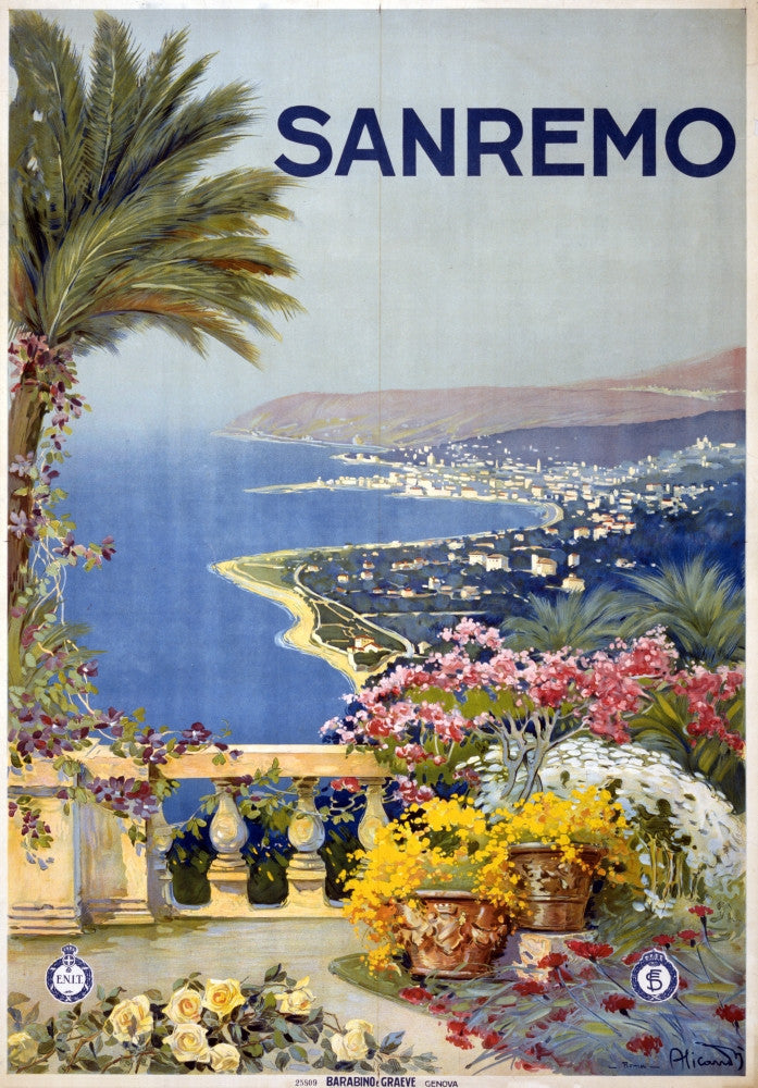 Vintage Italian Travel Poster - Sanremo, C1920 Lithograph Print