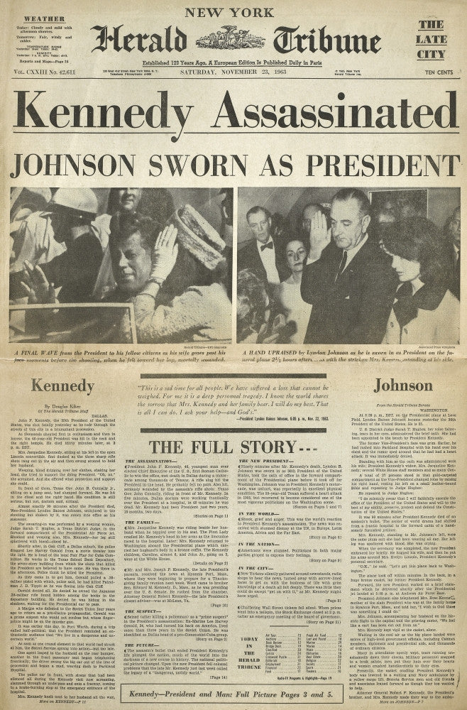 John F. Kennedy Assassination Front Page Poster Print | Granger Collection