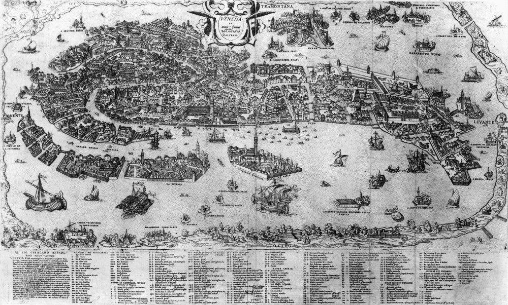 Venice Map Fine Art Print - Line Engraving, 1566 by Granger Collection