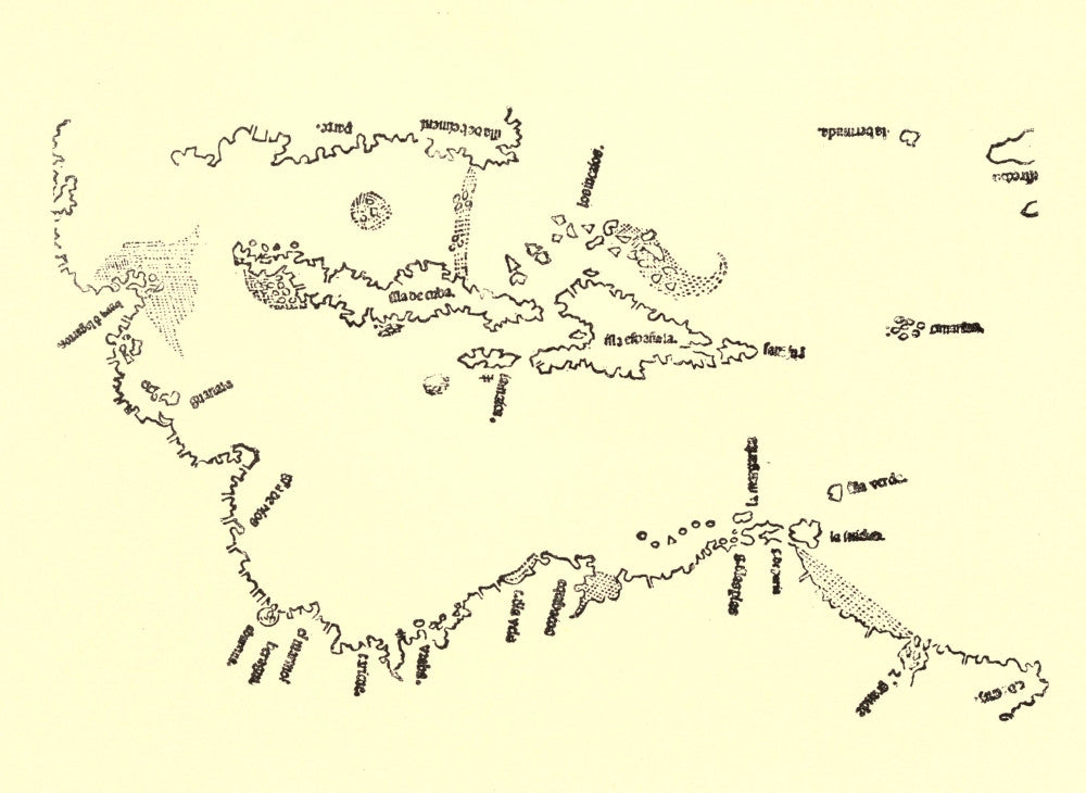 Caribbean Map 1511 - First to Show Bermuda & Coastline Details | Fine Art Print by Granger