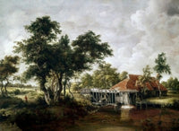 The Watermill With The Great Red Roof Fine Art Print by Meindert Hobbema