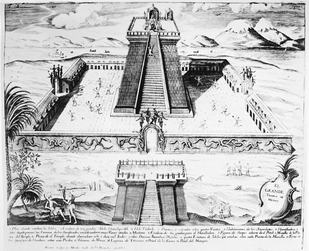 Mexico Aztec Temple Line Engraving Print by Granger Collection