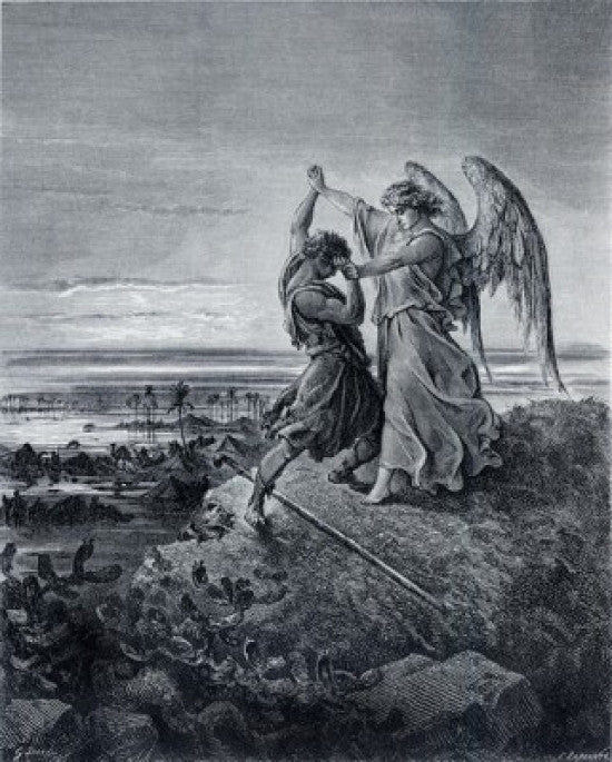 Jacob Wrestling With The Angel Fine Art Print by Gustave Dore