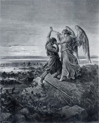 Jacob Wrestling With The Angel Fine Art Print by Gustave Dore