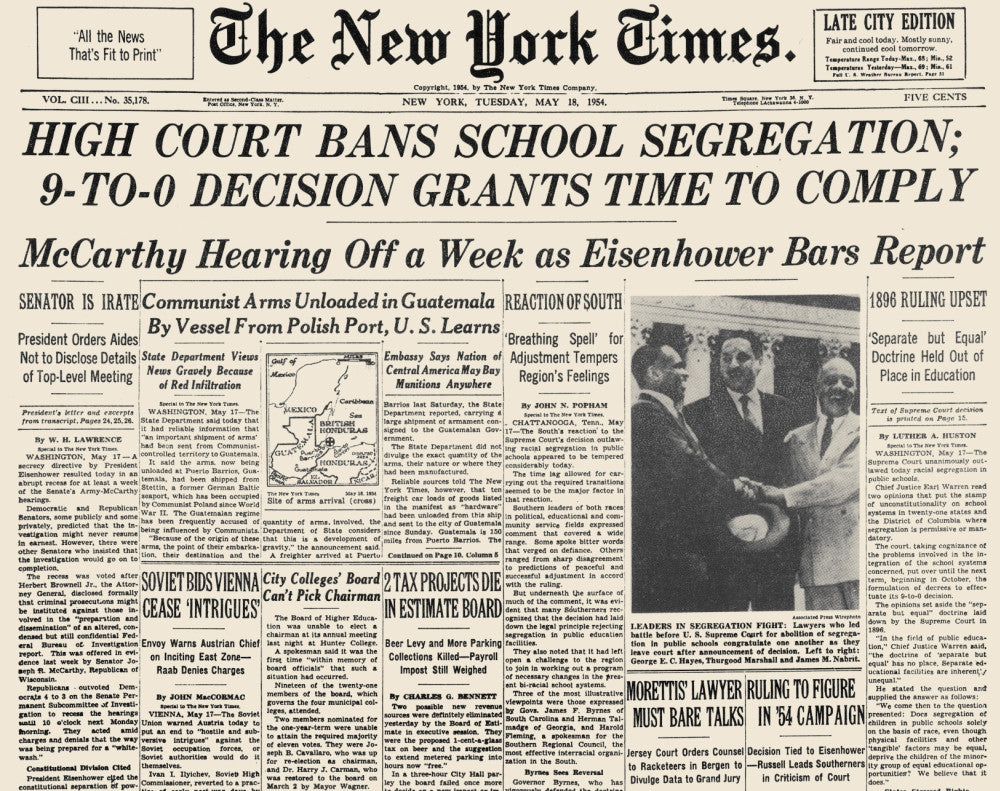 Segregation Headline from The New York Times, 1954 - Fine Art Print