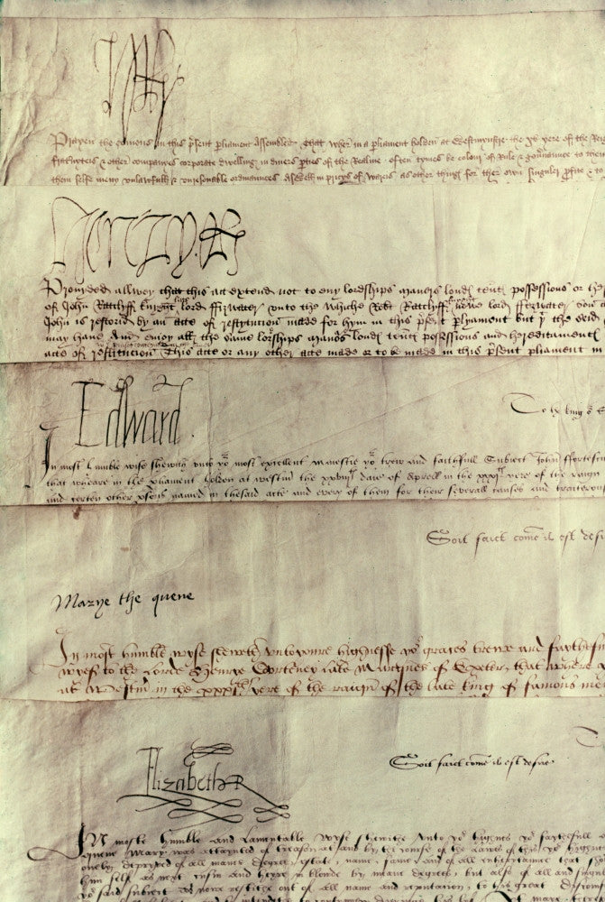 Tudor Monarchs Fine Art Print - Signatures of Henry VII to Elizabeth I