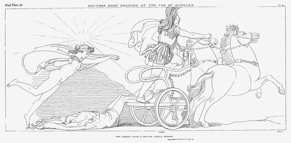 Homer's Iliad: Hector's Body Behind Achilles' Chariot Line Engraving by John Flaxman
