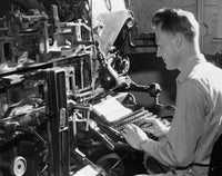 Side Profile of a Male Worker Operating a Linotype Machine Fine Art Print