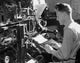 Side Profile of a Male Worker Operating a Linotype Machine Fine Art Print