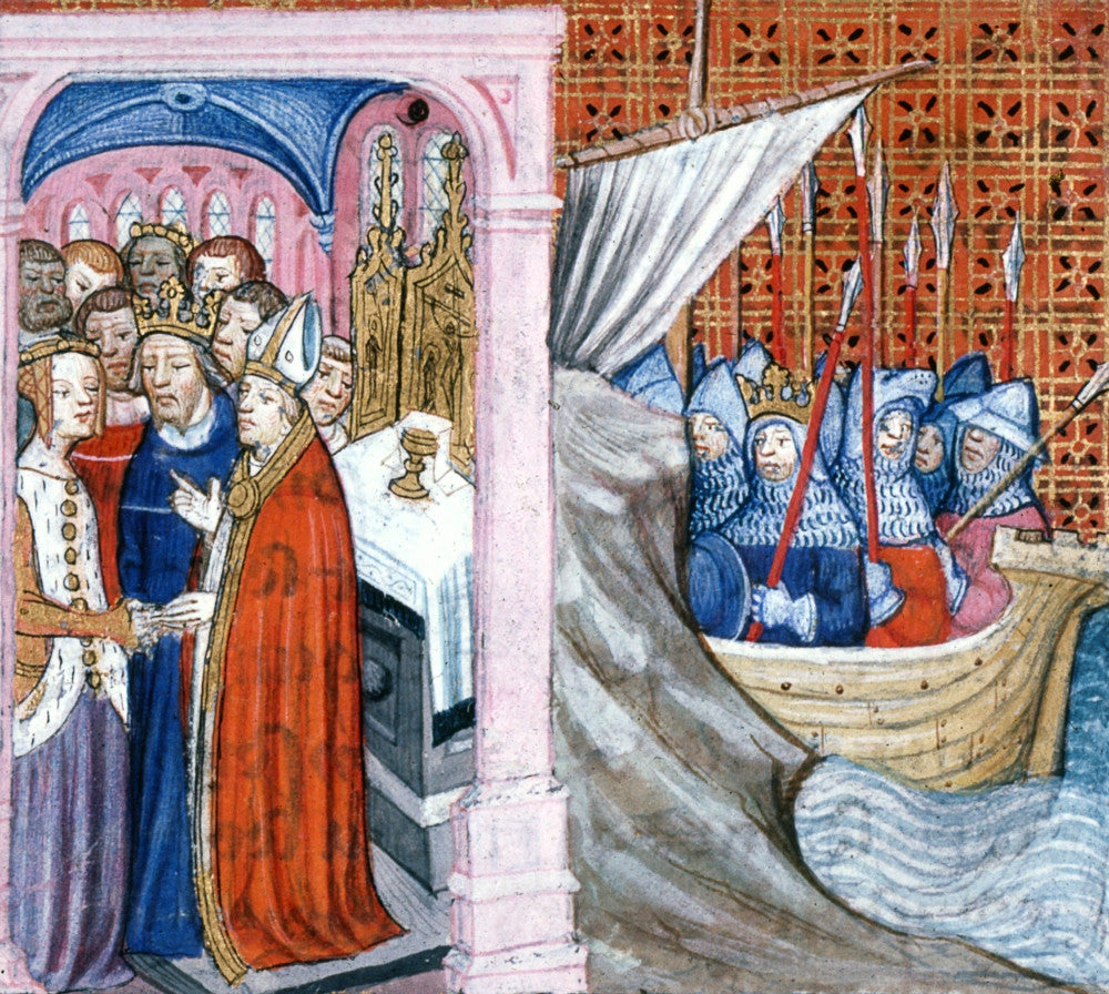 Louis VII and Eleanor of Aquitaine Wedding Manuscript Illumination Print - 14th Century