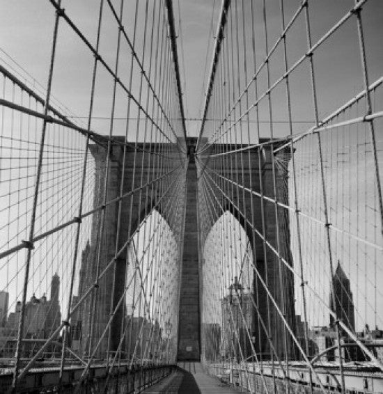 USA New York City Cables and West Tower of Brooklyn Bridge Fine Art Print
