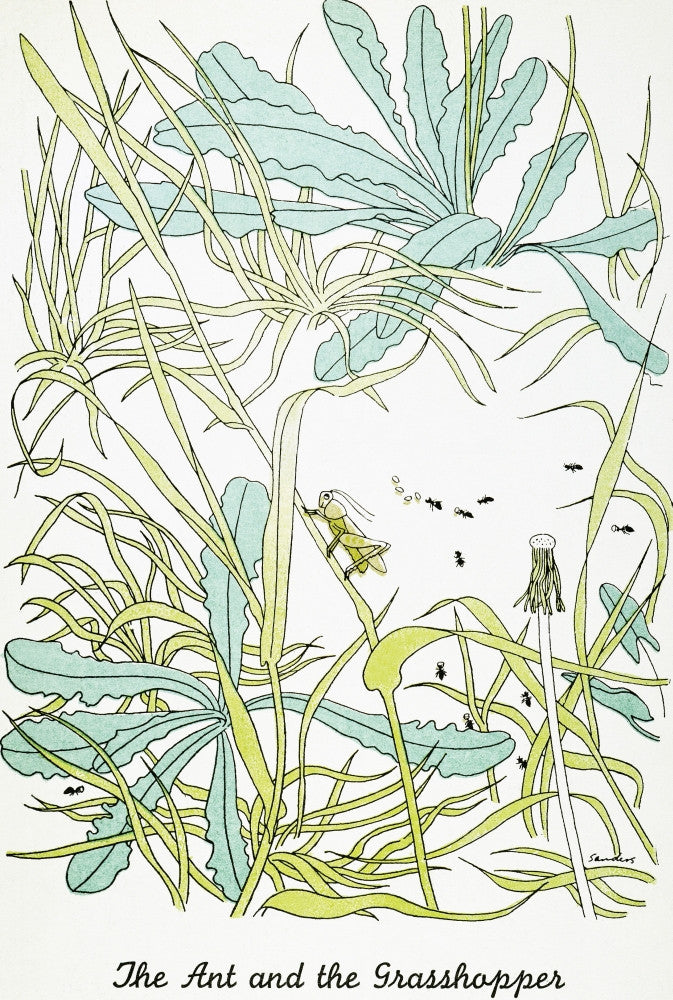 Aesop's Fable: Ant and Grasshopper Watercolor Print by Christopher Sanders