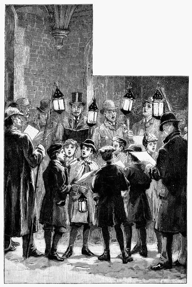 Christmas Carolers 19th Century Wood Engraving Poster Print by Granger Collection