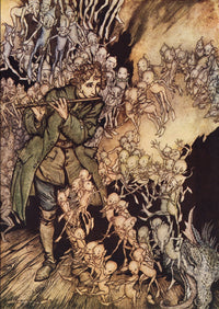 He Played Until The Room Was Filled with Gnomes - Arthur Rackham Illustration
