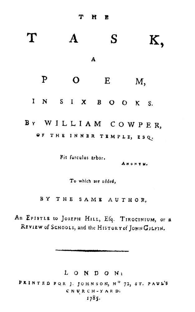 Cowper: The Task, 1785 - Title Page Fine Art Print by Granger Collection
