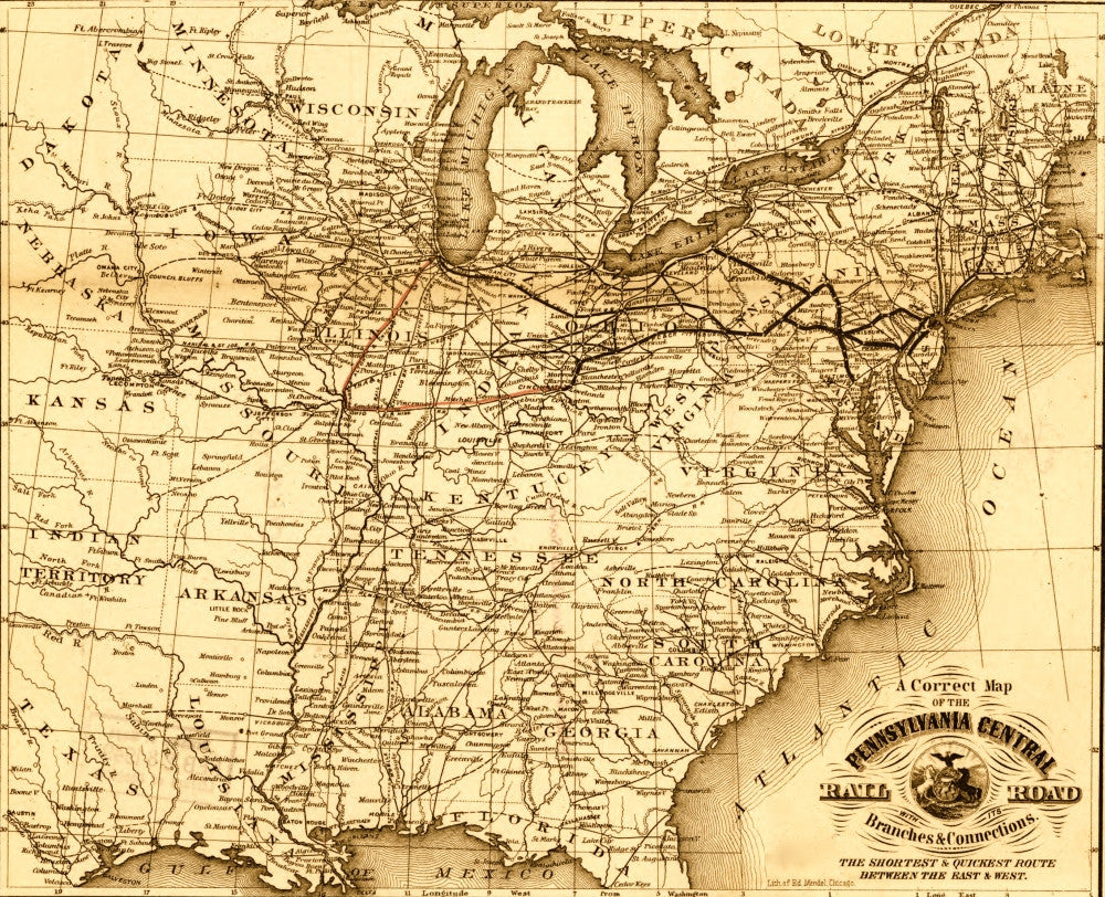 Pennsylvania Central 1854 Map of Eastern United States Poster Print