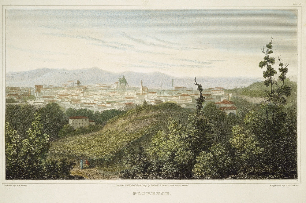 View of Florence, Italy - Steel Engraving Art Print (1819)