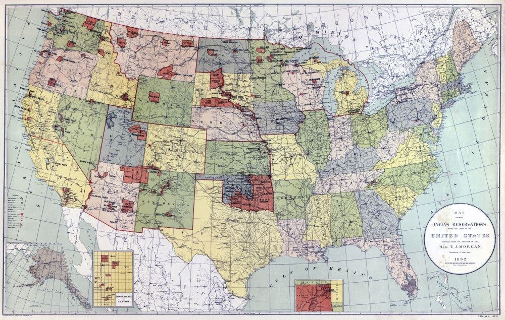 Map of Indian Reservations, 1892 - Lithograph Print by Granger Collection