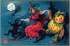 Halloween Witch and Black Cat Holiday Postcard Fine Art Print