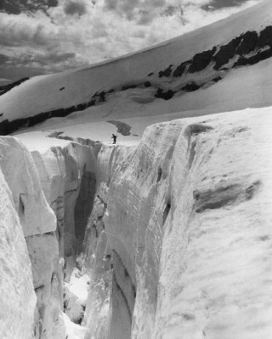 Person Skiing Near Eliot Glacier Crevasse - Mount Hood Poster Print