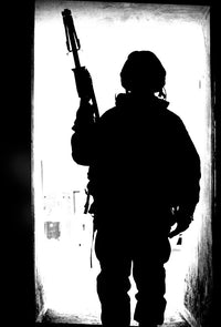Silhouette of a British Soldier at Camp Condor, Iraq Fine Art Print