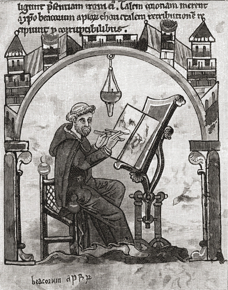 A Monk at His Desk in a Scriptorium, c. 1200 Fine Art Print