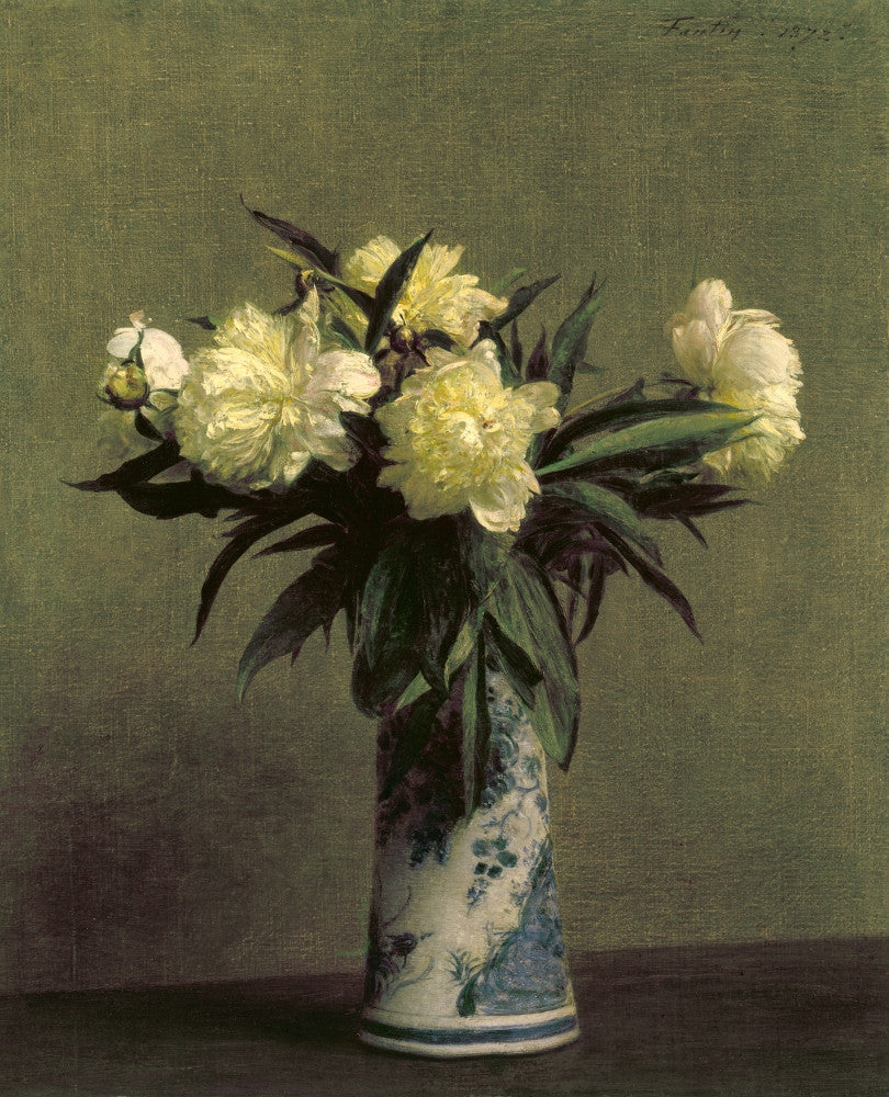 Peonies in a Blue and White Vase Fine Art Print by Henri Fantin-Latour