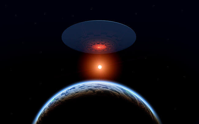 A Flying Saucer Above Its Homeworld Fine Art Print by Mark Stevenson