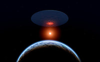 A Flying Saucer Above Its Homeworld Fine Art Print by Mark Stevenson