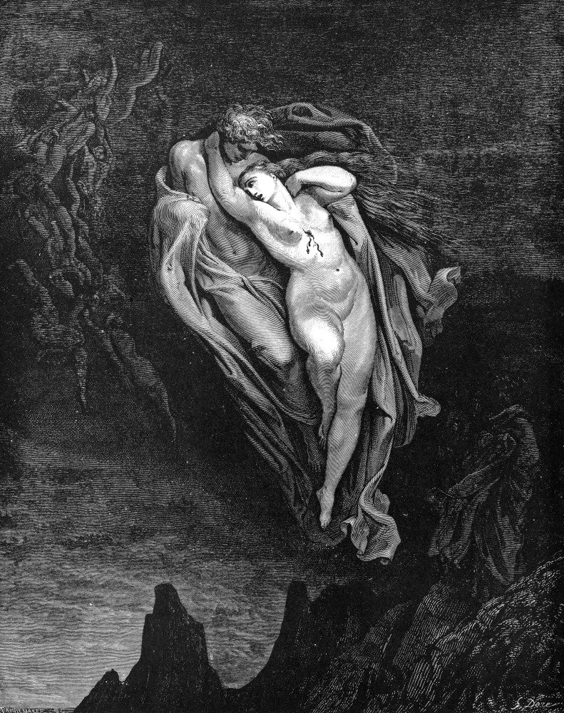 Dante: The Inferno - Paolo and Francesca Wood Engraving Print by Gustave Dore