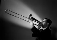 Studio Shot of Man Playing Trombone Fine Art Print