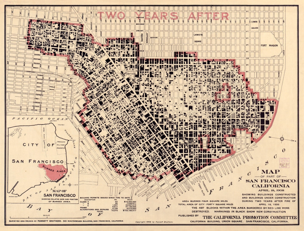 San Francisco 1908 Lithograph Map Art Print by Granger Collection