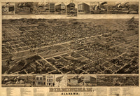 Birmingham, Alabama Historical Map Lithograph Print - 1885