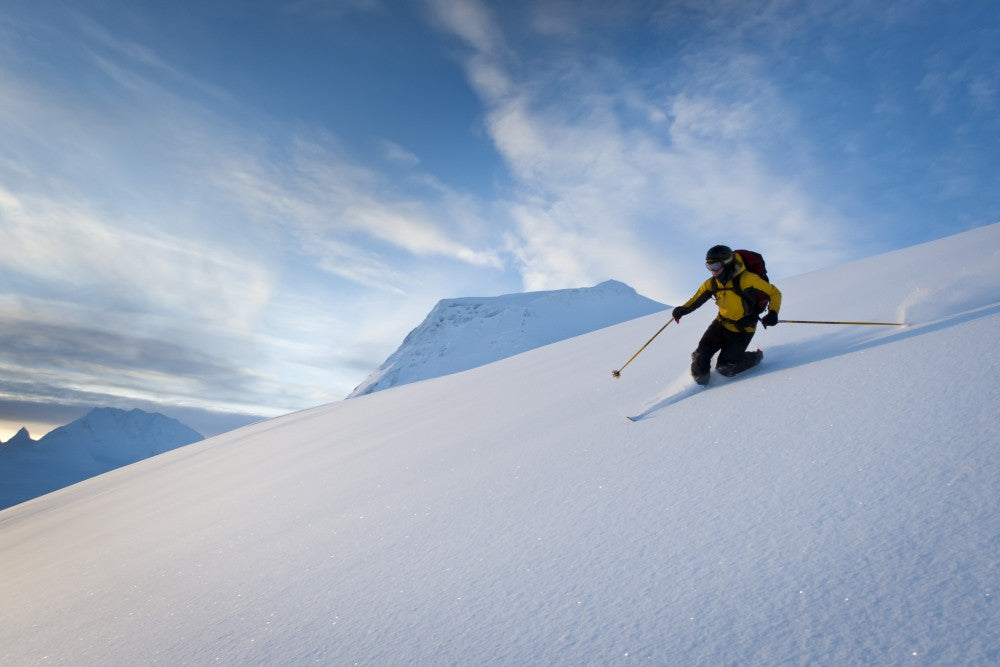 Skier in Powder Snow at Thompson Pass, Chugach Mountains Print by Joe Stock