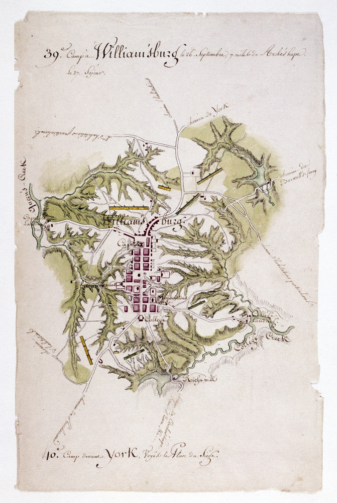 Williamsburg Map Print - 1781 by Louis Alexandre Berthier