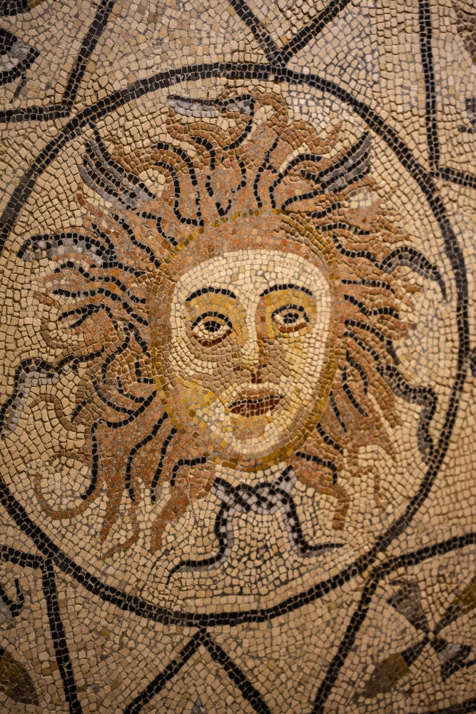 Volubilis Ancient Sun Face Mosaic Tile Fine Art Print by Jolly Sienda