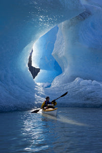 Sea Kayaker on Mendenhall Lake with Iceberg Art Print by John Hyde