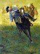 Cowboy on Horseback with Enemy Chasing Fine Art Print