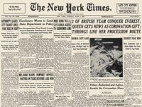 Mt. Everest Conquered 1953 - Historic NY Times Headline Print by Granger Collection