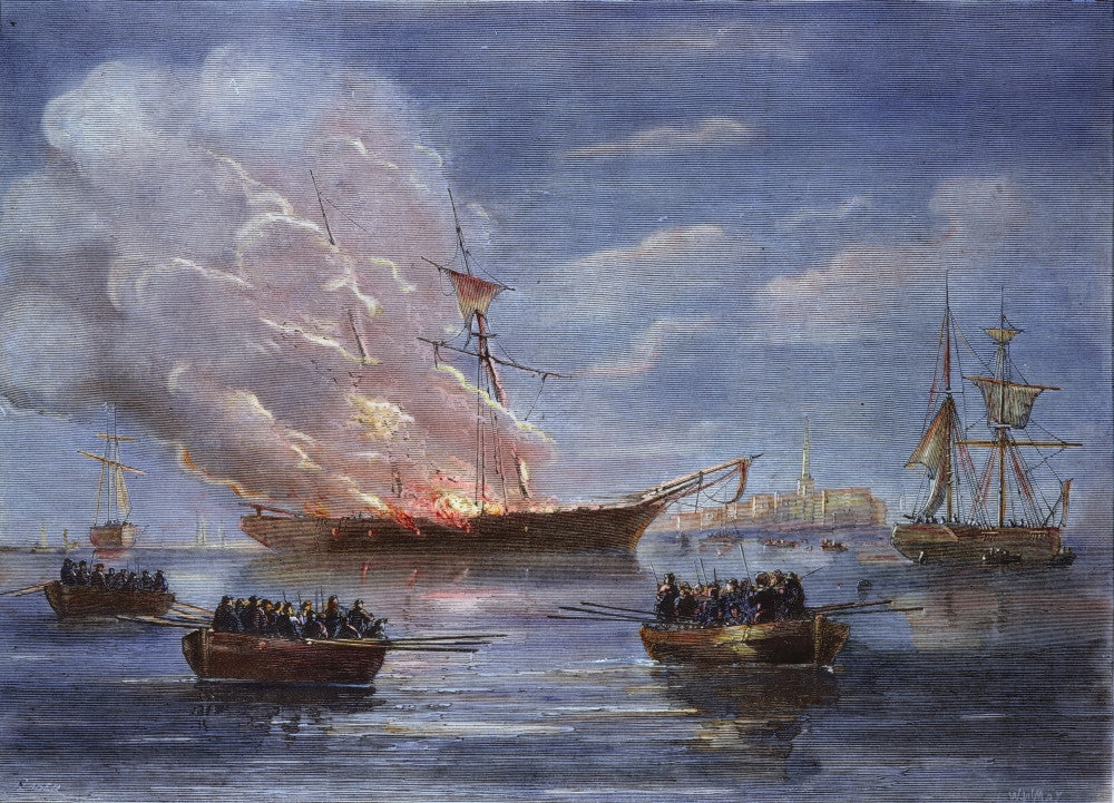 Gaspee Burning 1772 Colored Engraving Fine Art Print by Granger Collection