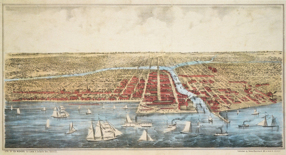 Bird's Eye View Map of Chicago, Illinois (C1857) by Edward Mendel - Fine Art Print