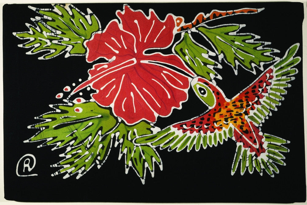 Batik Hummingbird Fine Art Print - Vibrant Hibiscus Design